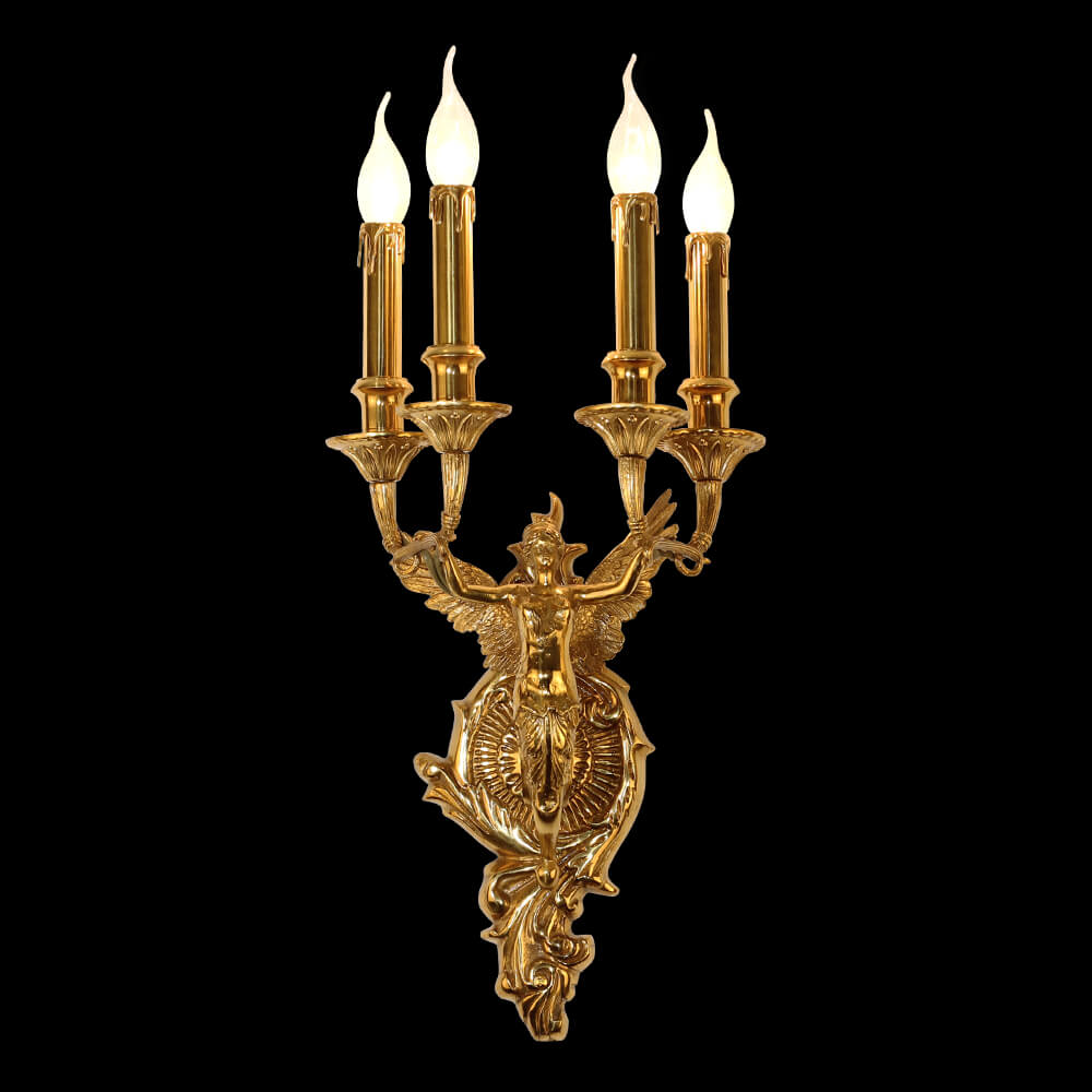 4 Lights European Retro Brass Wall Sconce Antique Angel Wall Lamp