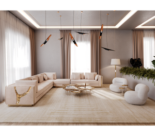 Luxury Modular Sofa with Karst-Inspired Sculptural Design & Polished Brass Frame