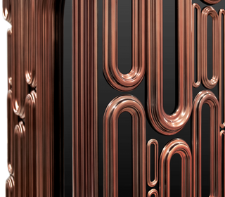Luxury Bar Cabinet with Brass Tube Design, Glass Shelves & Hidden Storage