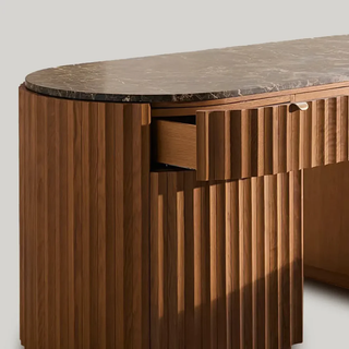 Raliton Fluted Oak Dresser | Luxury Marble Top Bedroom Storage Cabinet