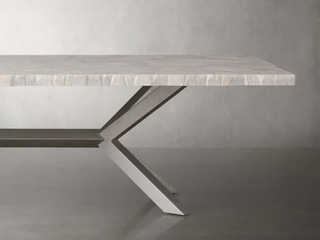 Petra Rectangular Dining Table – Marble & Petrified Wood Top with Iron Base