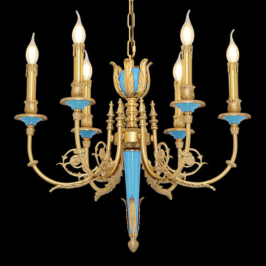 26X23 Inch 6 Lights Rococo Style Antique Copper Chandelier Small Blue Bedroom Chandelier