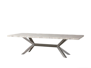 Petra Rectangular Dining Table – Marble & Petrified Wood Top with Iron Base