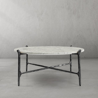 Hand-Forged Metal Round  Horn Marble Coffee Table & Side Table