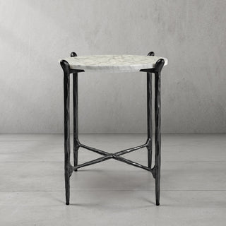 Hand-Forged Metal Round  Horn Marble Coffee Table & Side Table