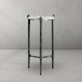 Hand-Forged Metal Round  Horn Marble Coffee Table & Side Table