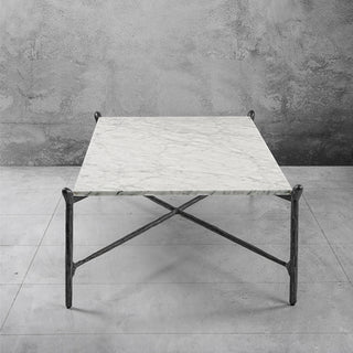 Hand-Forged Metal Square Horn Marble Coffee Table 39" 50"