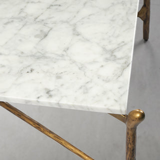 Hand-Forged Metal Square Horn Marble Coffee Table 39" 50"