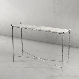 Hand-Forged Metal Rectangle Horn Marble Console Table