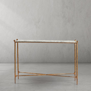 Hand-Forged Metal Rectangle Horn Marble Console Table