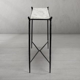 Hand-Forged Metal Rectangle Horn Marble Console Table