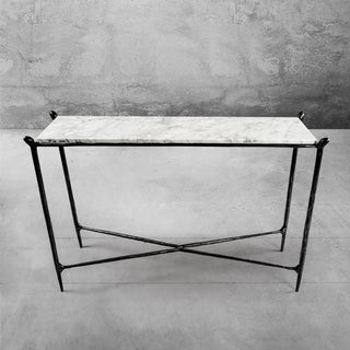 Hand-Forged Metal Rectangle Horn Marble Console Table