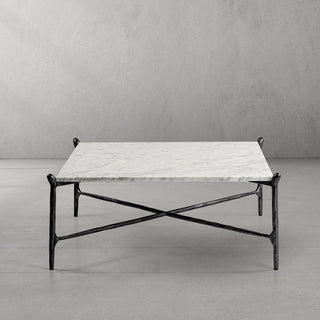 Hand-Forged Metal Square Horn Marble Coffee Table 39" 50"