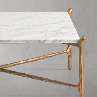 Hand-Forged Metal Square Horn Marble Coffee Table 39" 50"