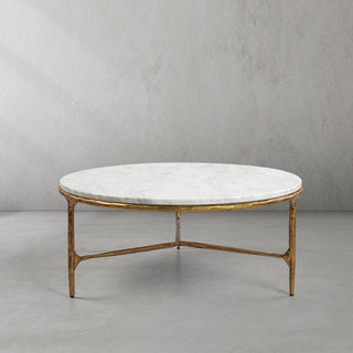 Hand-Forged Metal Marble Round Coffee Table 3 Legs 35"