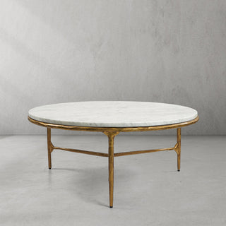 Hand-Forged Metal Marble Round Coffee Table 3 Legs 35"