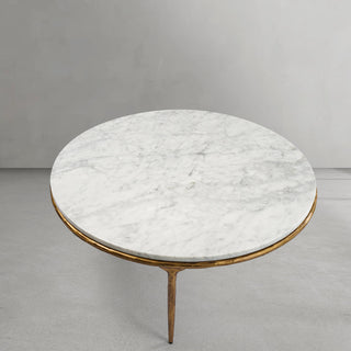 Hand-Forged Metal Marble Round Coffee Table 3 Legs 35"