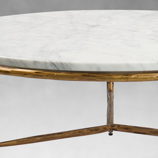 Hand-Forged Metal Marble Round Coffee Table 3 Legs 35"