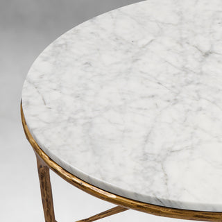 Hand-Forged Metal Marble Round Coffee Table 3 Legs 35"