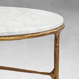 Hand-Forged Metal Marble Round Coffee Table 3 Legs 35"