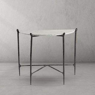 Hand-Forged Metal Horn Semi-Circle Marble Console Table