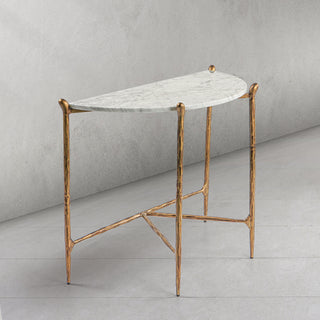 Hand-Forged Metal Horn Semi-Circle Marble Console Table