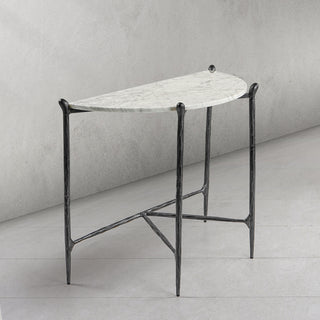 Hand-Forged Metal Horn Semi-Circle Marble Console Table