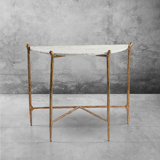 Hand-Forged Metal Horn Semi-Circle Marble Console Table