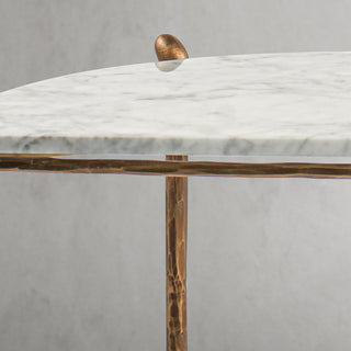 Hand-Forged Metal Horn Semi-Circle Marble Console Table