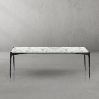 Hand-Forged Metal Rectangle Horn Marble Coffee Table 48"W