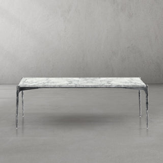 Hand-Forged Metal Rectangle Horn Marble Coffee Table 48"W