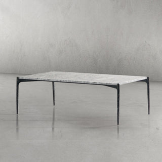 Hand-Forged Metal Rectangle Horn Marble Coffee Table 48"W