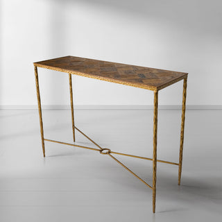 Hand-Forged Metal Metal Frame Elm Wood Console Table