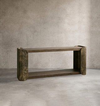 Alvaro Spalted Primavera Wood Console Table with Oxidized Aluminum Base – Luxury Entryway & Hallway Table