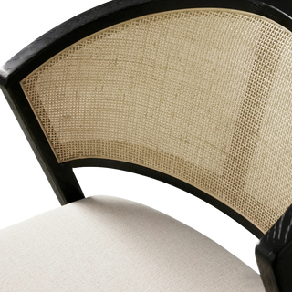 Aimee Oak Wood Dining Side Chair Faux Rattan Cane Back Dining Chair Midcentury Living Room Chairs with Upholstered