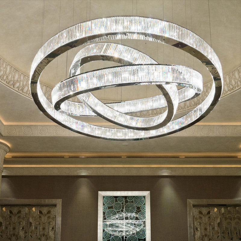 Custom Made 59'' Three Crystal Ring LED Chandelier Large Modern Chandelier for Hotel Lobby