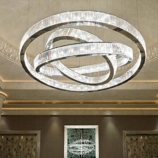 Custom Made 59'' Three Crystal Ring LED Chandelier Large Modern Chandelier for Hotel Lobby