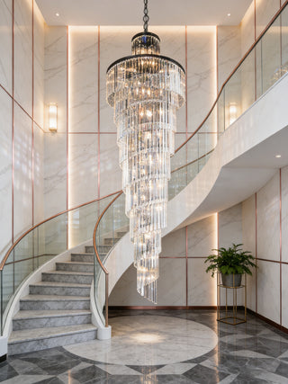 Long Spiral Crystal Chandelier for Staircase 39"W 118"H