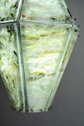 Modern Faceted Green Jade Luxury Marble Lantern Chandelier