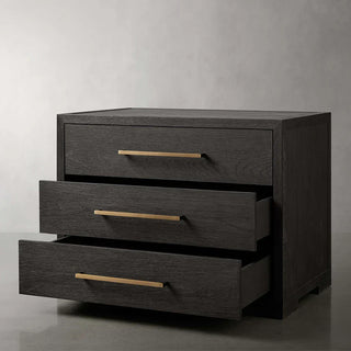 Darwyn Closed Wood Nightstand: Brass Handles Drawer Bedroom Bedside Table