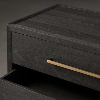 Darwyn Closed Wood Nightstand: Brass Handles Drawer Bedroom Bedside Table