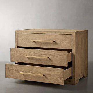 Darwyn Closed Wood Nightstand: Brass Handles Drawer Bedroom Bedside Table