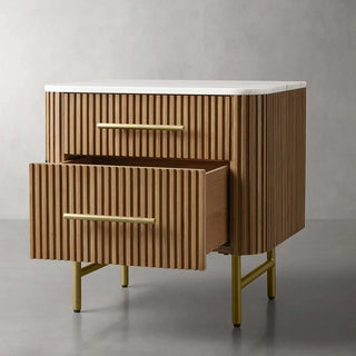 Finnley Closed Nightstand: Marble Double Drawers Chest Bedside Table