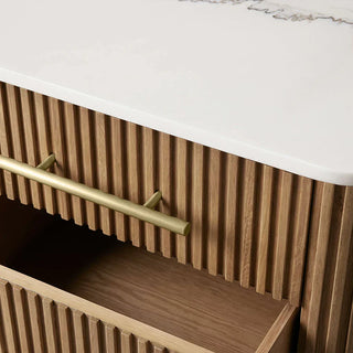 Finnley Closed Nightstand: Marble Double Drawers Chest Bedside Table