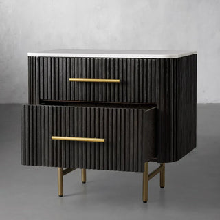 Finnley Closed Nightstand: Marble Double Drawers Chest Bedside Table
