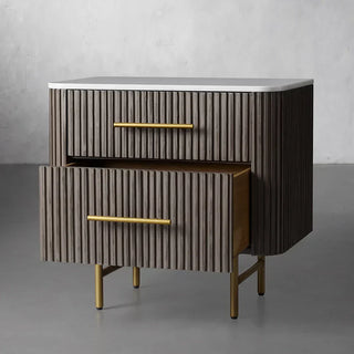 Finnley Closed Nightstand: Marble Double Drawers Chest Bedside Table