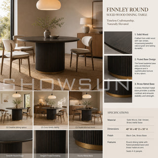 Finnley Round Solid Wood Dining Table – Oak Veneer Modern Design
