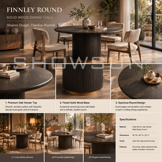 Finnley Round Solid Wood Dining Table – Oak Veneer Modern Design