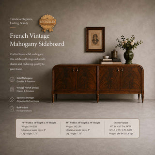 Frances Vintage Mahogany Sideboard Buffet Cabinet, Wood Storage Console for Dining Room & Entryway