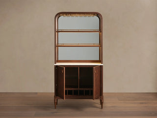 Frances Vintage Figured Mahogany Wood Bar Cabinet with Carrara Marble